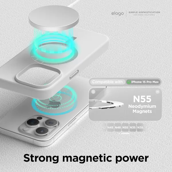 elago Magnetic Silicone Case Compatible with iPhone 15 Pro Max Case 67 Inch Compatible with All MagSafe Accessories  Builtin Magnets Soft Grip Silicone Shockproof StoneiPhone 15 Pro Max White