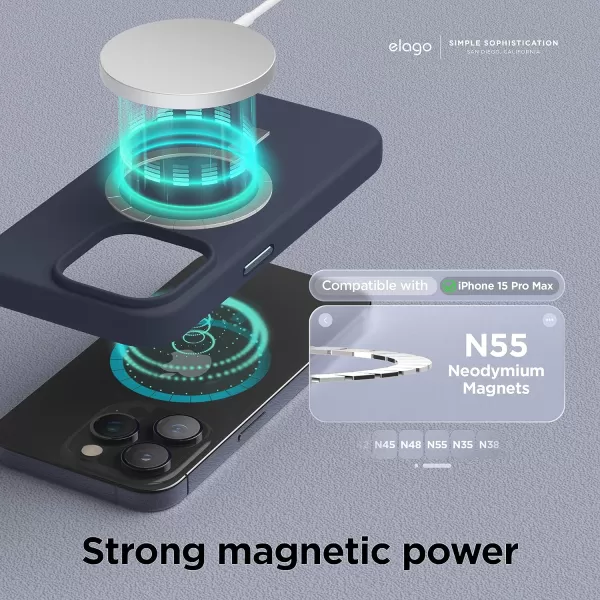 elago Magnetic Silicone Case Compatible with iPhone 15 Pro Max Case 67 Inch Compatible with All MagSafe Accessories  Builtin Magnets Soft Grip Silicone Shockproof StoneiPhone 15 Pro Max Jean Indigo