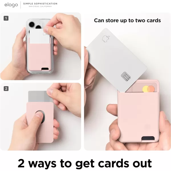 elago Magnetic Wallet Card Holder 2Cards Compatible with MagSafe for iPhone 15 iPhone 14 iPhone 13 iPhone 12 Series  Secure Phone Wallet Long Last Silicone Scratch and Damage Protection BlackSand Pink