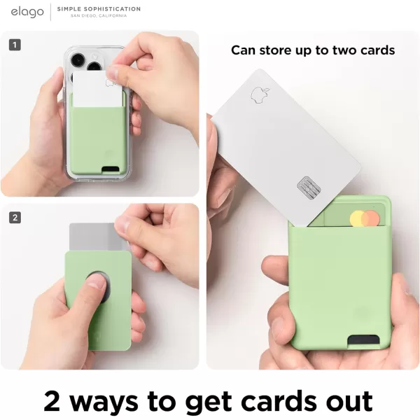 elago Magnetic Wallet Card Holder 2Cards Compatible with MagSafe for iPhone 15 iPhone 14 iPhone 13 iPhone 12 Series  Secure Phone Wallet Long Last Silicone Scratch and Damage Protection BlackPastel Green