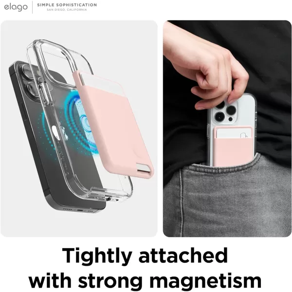 elago Magnetic Wallet Card Holder 2Cards Compatible with MagSafe for iPhone 15 iPhone 14 iPhone 13 iPhone 12 Series  Secure Phone Wallet Long Last Silicone Scratch and Damage Protection BlackSand Pink