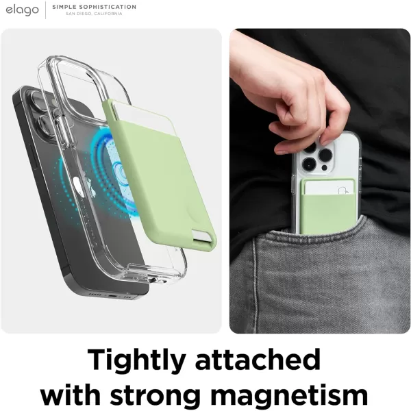 elago Magnetic Wallet Card Holder 2Cards Compatible with MagSafe for iPhone 15 iPhone 14 iPhone 13 iPhone 12 Series  Secure Phone Wallet Long Last Silicone Scratch and Damage Protection BlackPastel Green