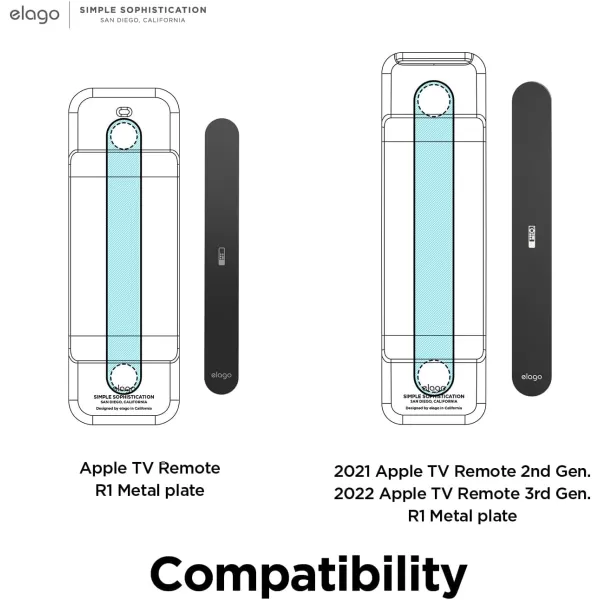 elago Metal Plate Compatible with R1 2022 Apple TV 4K Siri Remote 3rd Generation Case  Powerful Magnets Stick to Plate Adhesive Tape Included Minimalistic Design Complete Access 2 Plates IncludedApple TV Siri Remote 2nd Generation