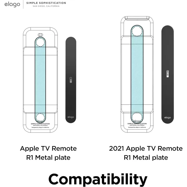 elago Metal Plate Compatible with R1 2022 Apple TV 4K Siri Remote 3rd Generation Case  Powerful Magnets Stick to Plate Adhesive Tape Included Minimalistic Design Complete Access 2 Plates IncludedApple TV Siri Remote 1st Generation