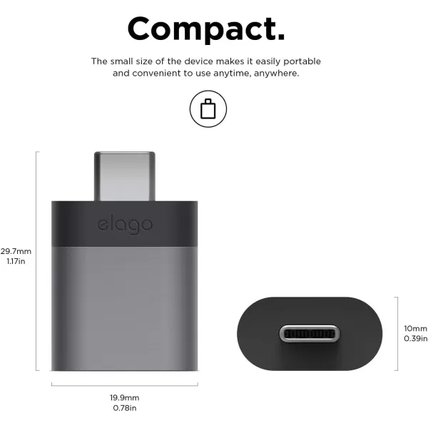 elago Mini Aluminum USBC to USB 30 Female Mini Adapter for MacBook Pro 20182017 MacBook Air 2018 and Other Devices with TypeC USB Space GreySpace Grey