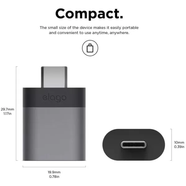 elago Mini Aluminum USBC to USB 30 Female Mini Adapter for MacBook Pro 20182017 MacBook Air 2018 and Other Devices with TypeC USB Space GreySpace Grey2Pack