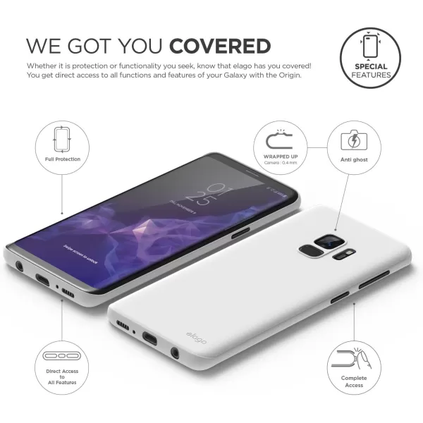 elago Origin Series Galaxy S9 Case  Minimalistic Design Slim Fit Scratch Resistant Protective Cover for Galaxy S9 Device Fitting Tested WhiteWhite