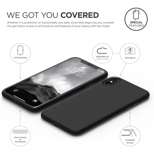 elago Origin Series for iPhone XS  iPhone X Case  Minimalistic Design Slim Fit Scratch Resistant Protective Cover for Apple iPhone XS 2018 iPhone X 2017  Blackelago Origin Series for iPhone XS  iPhone X Case  Minimalistic Design Slim Fit Scratch Resistant Protective Cover for Apple iPhone XS 2018 iPhone X 2017  Black