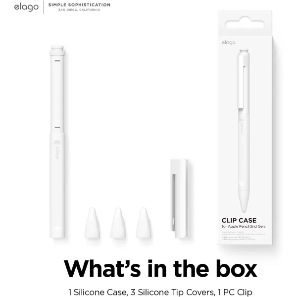 elago Pencil Clip Case Compatible with Apple Pencil 2nd Generation 3 Tips Nib Covers Included Compatible with Magnetic Charging and Double TapWhiteWhite