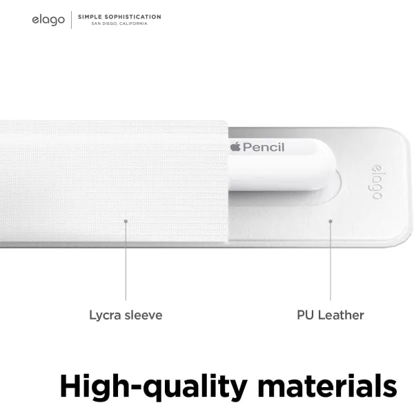 elago Pencil Holder Compatible with Apple Pencil 1st amp 2nd Generation and Apple Pencil USBC Strong Adhesive Sleeve Attach to Tablet Case PU Leather and Soft Lycra Material WhiteWhite