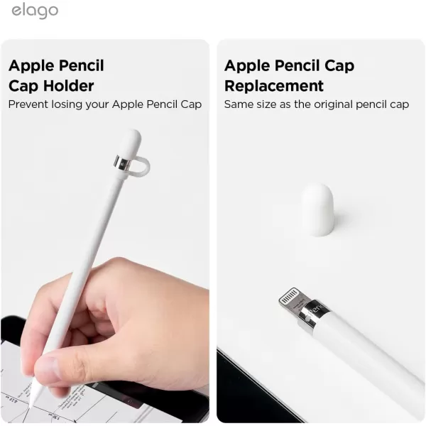 elago Pencil Protection Set Compatible with Apple Pencil 1st Generation Cap Holder Cap Replacement Charging Cable Adapter Tether Pencil Nib Cover 4 Items Included BlackWhite