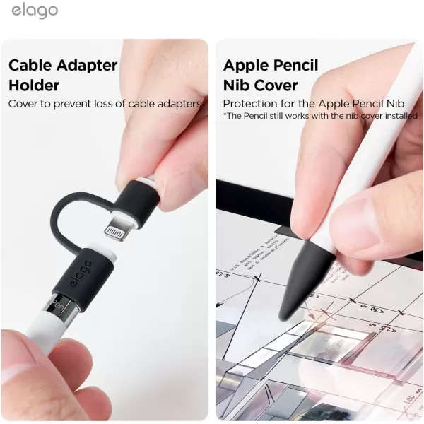 elago Pencil Protection Set Compatible with Apple Pencil 1st Generation Cap Holder Cap Replacement Charging Cable Adapter Tether Pencil Nib Cover 4 Items Included BlackBlack