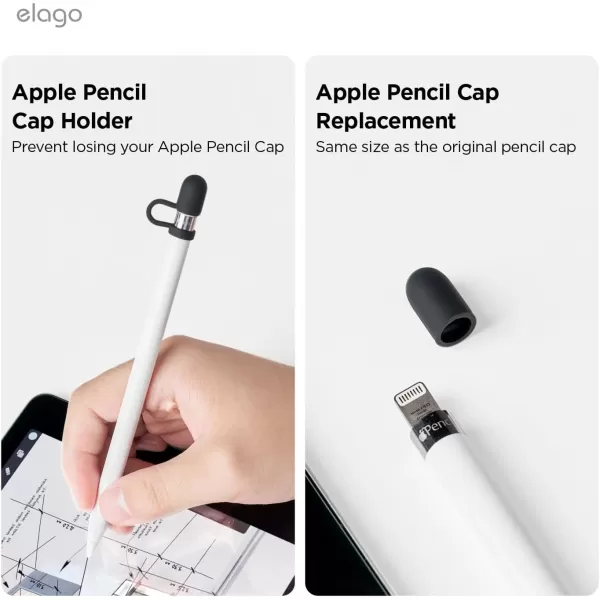 elago Pencil Protection Set Compatible with Apple Pencil 1st Generation Cap Holder Cap Replacement Charging Cable Adapter Tether Pencil Nib Cover 4 Items Included BlackBlack