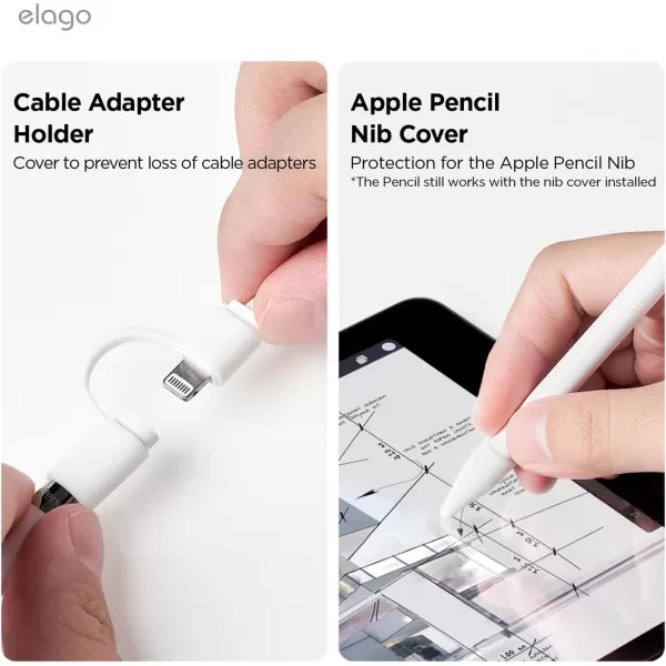 elago Pencil Protection Set Compatible with Apple Pencil 1st Generation Cap Holder Cap Replacement Charging Cable Adapter Tether Pencil Nib Cover 4 Items Included BlackWhite