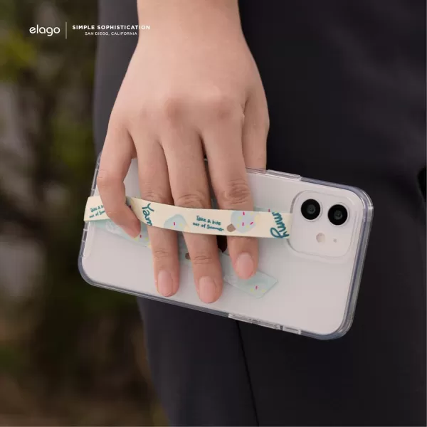 elago Phone Strap with Stickers Phone Grip Phone Loop Compatible with All Smartphone Case Double Sided Design Stickers Included Compatible with magsafe Green Strap amp Strawberry Ice CreamBeige