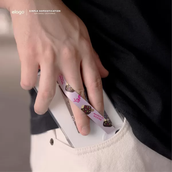 elago Phone Strap with Stickers Phone Grip Phone Loop Compatible with All Smartphone Case Double Sided Design Stickers Included Compatible with magsafe Green Strap amp Strawberry Ice CreamLavender