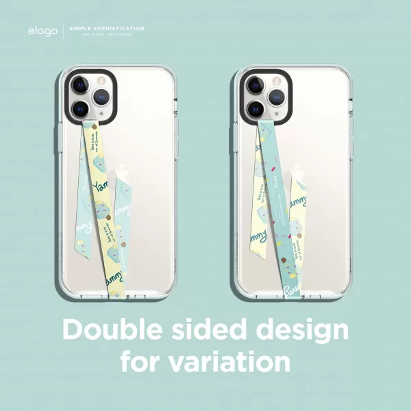 elago Phone Strap with Stickers Phone Grip Phone Loop Compatible with All Smartphone Case Double Sided Design Stickers Included Compatible with magsafe Green Strap amp Strawberry Ice CreamBeige