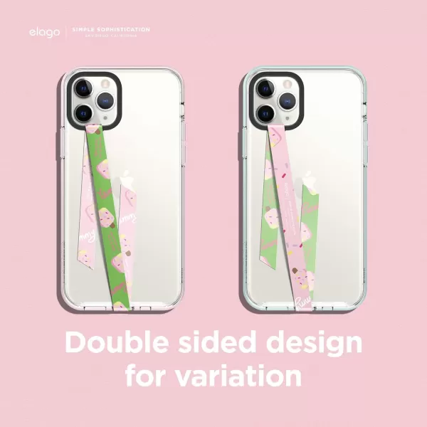 elago Phone Strap with Stickers Phone Grip Phone Loop Compatible with All Smartphone Case Double Sided Design Stickers Included Compatible with magsafe Green Strap amp Strawberry Ice CreamGreen