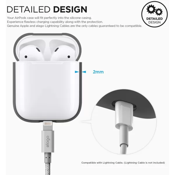 elago Premium Silicone AirPods Case Designed for Apple AirPods 1 and 2 Front LED Visible PeachGrey