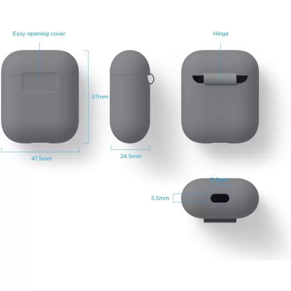 elago Premium Silicone AirPods Case Designed for Apple AirPods 1 and 2 Front LED Visible PeachMedium Gray