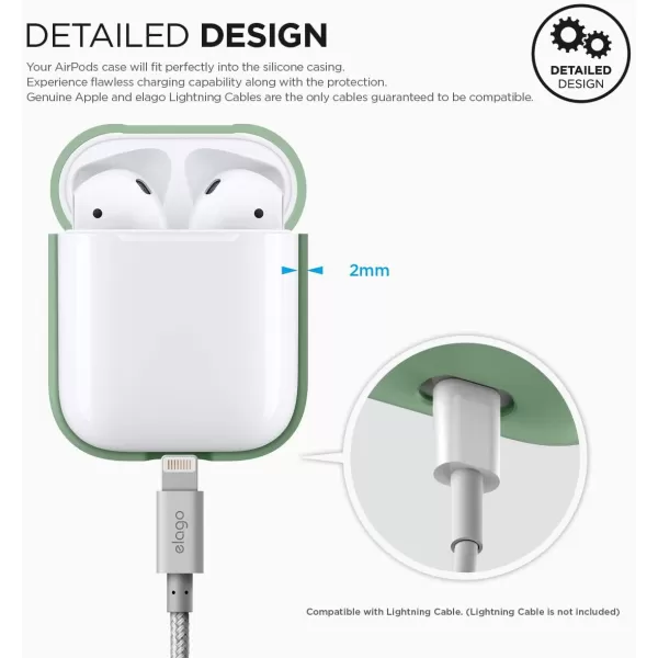 elago Premium Silicone AirPods Case Designed for Apple AirPods 1 and 2 Front LED Visible PeachPastel Green