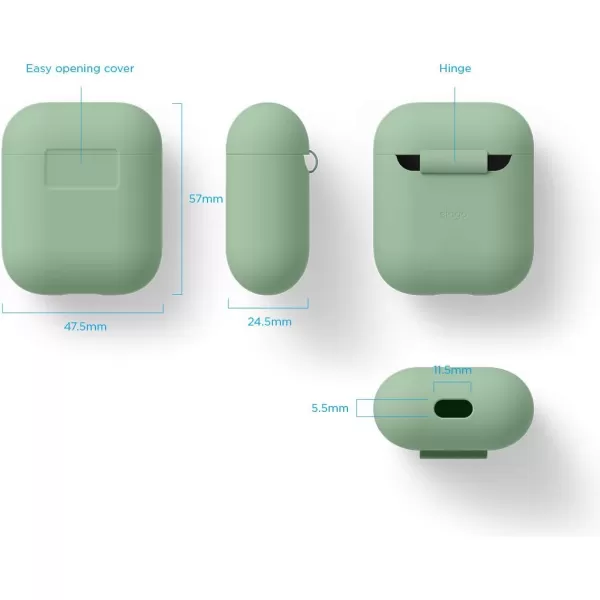 elago Premium Silicone AirPods Case Designed for Apple AirPods 1 and 2 Front LED Visible PeachPastel Green