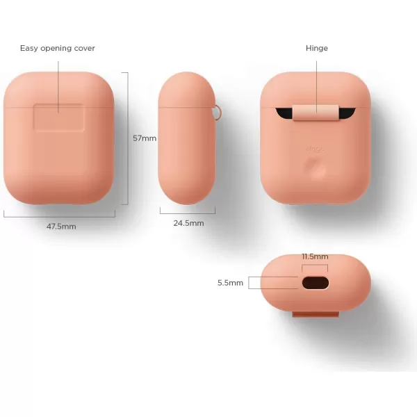 elago Premium Silicone AirPods Case Designed for Apple AirPods 1 and 2 Front LED Visible PeachPeach