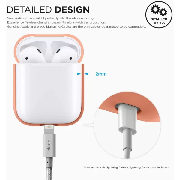 elago Premium Silicone AirPods Case Designed for Apple AirPods 1 and 2 Front LED Visible PeachPeach