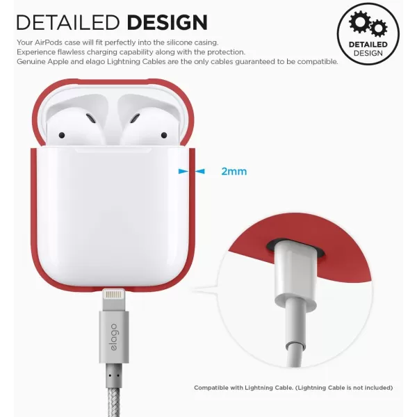 elago Premium Silicone AirPods Case Designed for Apple AirPods 1 and 2 Front LED Visible PeachRed