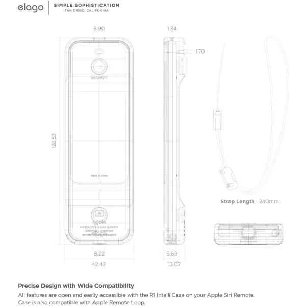 elago R1 Protective Silicone Case Cover Compatible with Apple TV 4K Siri 4th and 5th Generation Siri Remote Control  Magnet Technology Lanyard Included Shock Absorption  BlackLavender Grey