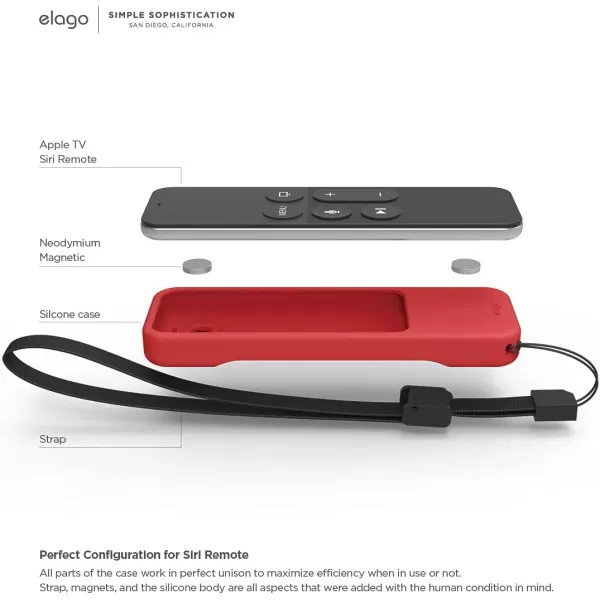 elago R1 Protective Silicone Case Cover Compatible with Apple TV 4K Siri 4th and 5th Generation Siri Remote Control  Magnet Technology Lanyard Included Shock Absorption  BlackRed