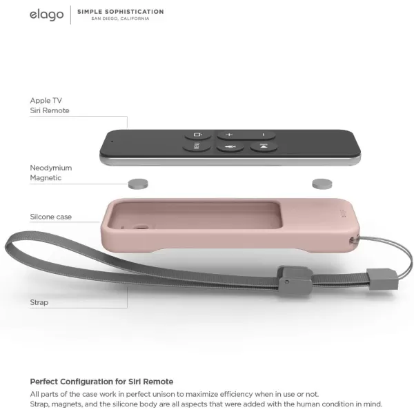 elago R1 Protective Silicone Case Cover Compatible with Apple TV 4K Siri 4th and 5th Generation Siri Remote Control  Magnet Technology Lanyard Included Shock Absorption  BlackSand Pink