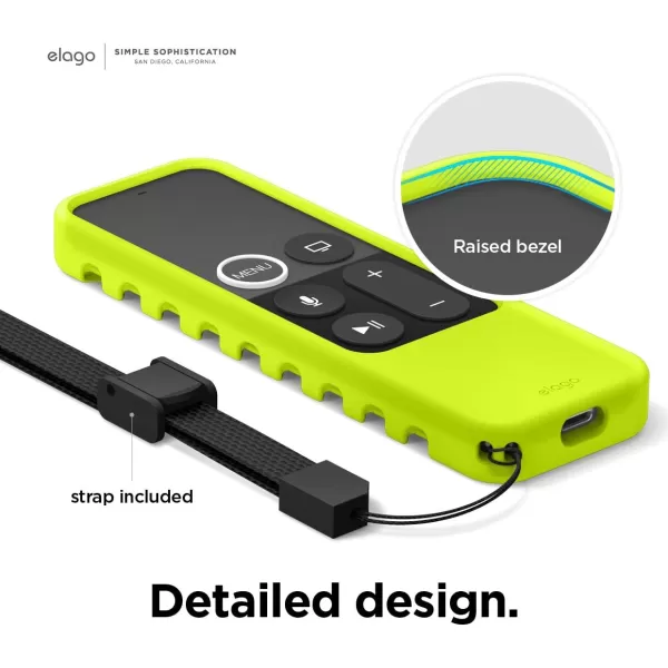 elago R3 Protective Case Compatible with Apple TV Siri Remote 1st Generation Neon Yellow  Extra Protection Durable Silicone Lanyard Included Full AccessNeon Yellow