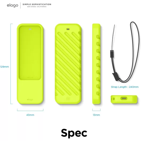 elago R3 Protective Case Compatible with Apple TV Siri Remote 1st Generation Neon Yellow  Extra Protection Durable Silicone Lanyard Included Full AccessNeon Yellow