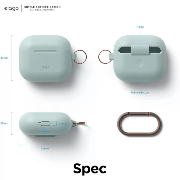elago Silicone Case Compatible with AirPods 3 Case Cover  Compatible with AirPods 3rd Generation Carabiner Included Supports Wireless Charging Shock Resistant Full Protection Blackmint green