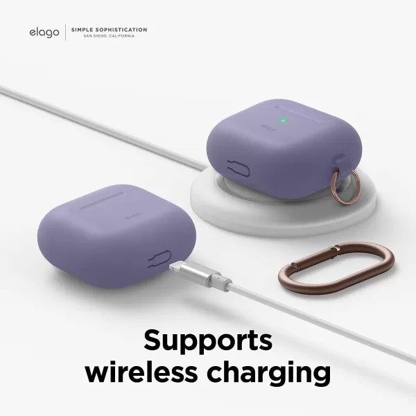 elago Silicone Case Compatible with AirPods 3 Case Cover  Compatible with AirPods 3rd Generation Carabiner Included Supports Wireless Charging Shock Resistant Full Protection BlackLavender Grey