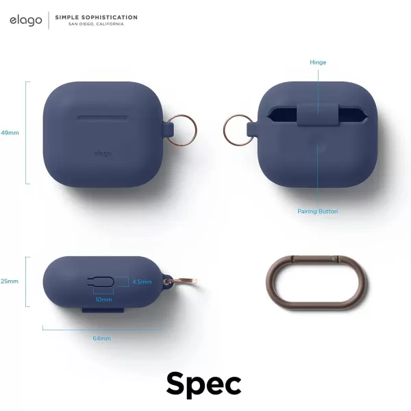 elago Silicone Case Compatible with AirPods 3 Case Cover  Compatible with AirPods 3rd Generation Carabiner Included Supports Wireless Charging Shock Resistant Full Protection BlackJean Indigo