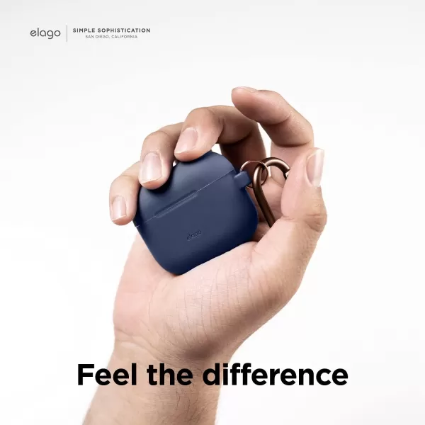 elago Silicone Case Compatible with AirPods 3 Case Cover  Compatible with AirPods 3rd Generation Carabiner Included Supports Wireless Charging Shock Resistant Full Protection BlackJean Indigo