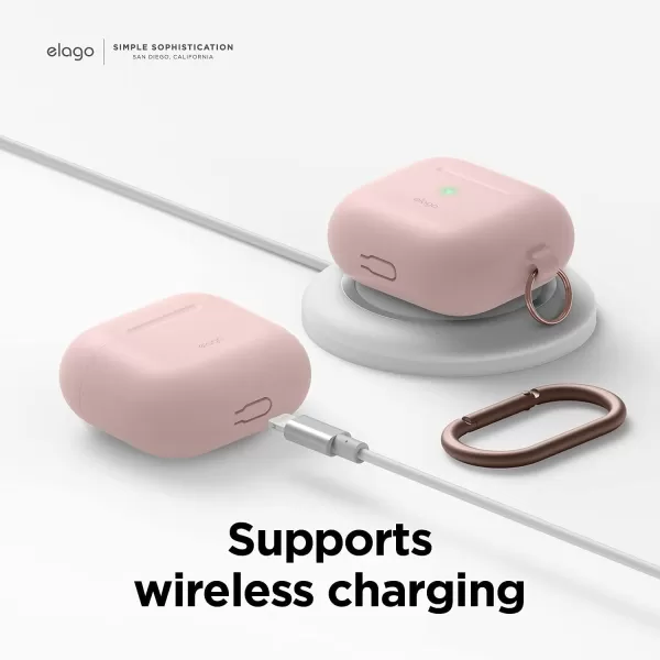 elago Silicone Case Compatible with AirPods 3 Case Cover  Compatible with AirPods 3rd Generation Carabiner Included Supports Wireless Charging Shock Resistant Full Protection BlackRose des Sables