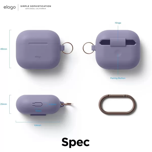 elago Silicone Case Compatible with AirPods 3 Case Cover  Compatible with AirPods 3rd Generation Carabiner Included Supports Wireless Charging Shock Resistant Full Protection BlackLavender Grey