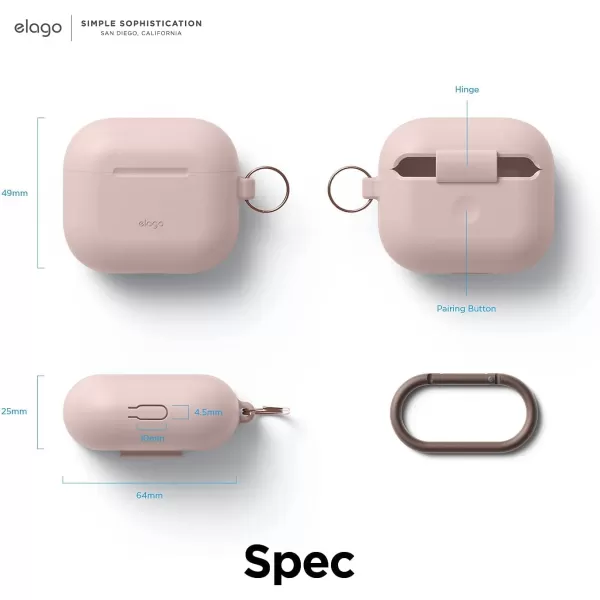 elago Silicone Case Compatible with AirPods 3 Case Cover  Compatible with AirPods 3rd Generation Carabiner Included Supports Wireless Charging Shock Resistant Full Protection BlackRose des Sables