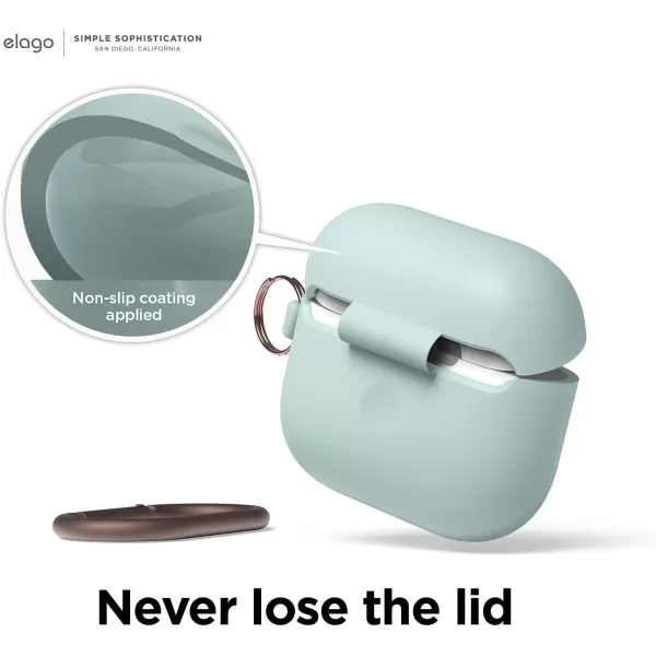 elago Silicone Case Compatible with AirPods 3 Case Cover  Compatible with AirPods 3rd Generation Carabiner Included Supports Wireless Charging Shock Resistant Full Protection Blackmint green