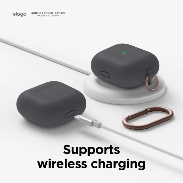 elago Silicone Case Compatible with AirPods 3 Case Cover  Compatible with AirPods 3rd Generation Carabiner Included Supports Wireless Charging Shock Resistant Full Protection BlackDark Grey