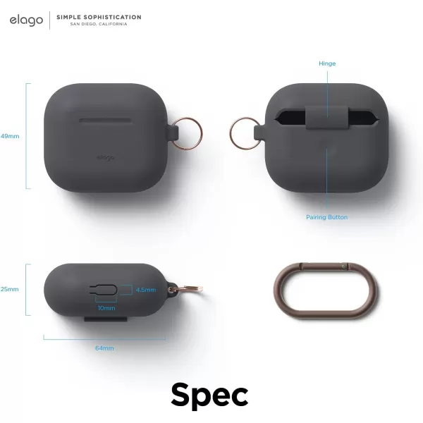 elago Silicone Case Compatible with AirPods 3 Case Cover  Compatible with AirPods 3rd Generation Carabiner Included Supports Wireless Charging Shock Resistant Full Protection BlackDark Grey