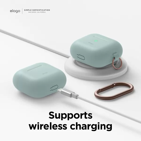 elago Silicone Case Compatible with AirPods 3 Case Cover  Compatible with AirPods 3rd Generation Carabiner Included Supports Wireless Charging Shock Resistant Full Protection Blackmint green