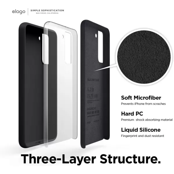 elago Silicone Case Compatible with Galaxy S21 Case Cover Lavender  Premium Liquid Silicone Raised Lip Screen amp Camera Protection 3 Layer Structure Full Body ProtectionBlack