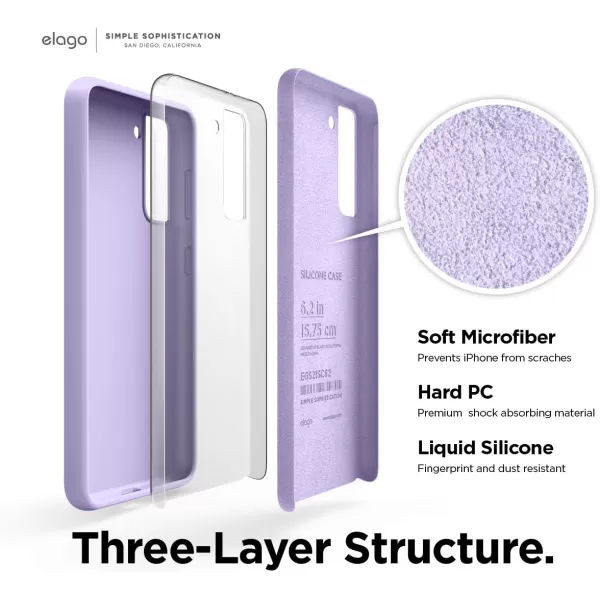 elago Silicone Case Compatible with Galaxy S21 Case Cover Lavender  Premium Liquid Silicone Raised Lip Screen amp Camera Protection 3 Layer Structure Full Body ProtectionLavender