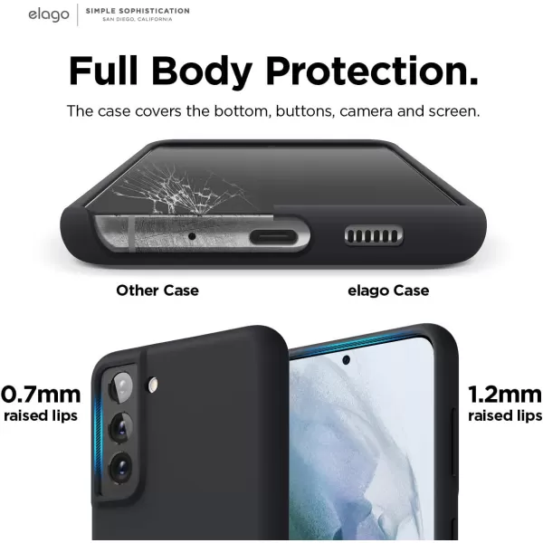 elago Silicone Case Compatible with Galaxy S21 Case Cover Lavender  Premium Liquid Silicone Raised Lip Screen amp Camera Protection 3 Layer Structure Full Body ProtectionBlack