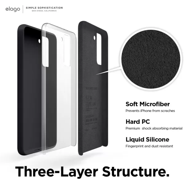 elago Silicone Case Compatible with Galaxy S21 Plus Case Cover Jean Indigo  Premium Liquid Silicone Raised Lip Screen amp Camera Protection 3 Layer Structure Full Body ProtectionBlack