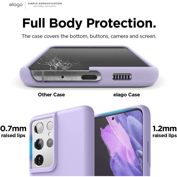 elago Silicone Case Compatible with Galaxy S21 Ultra Case Cover Lavender  Premium Liquid Silicone Raised Lip Screen amp Camera Protection 3 Layer Structure Full Body ProtectionLavender